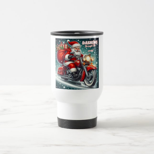 Santa on a motorcycle travel mug (Center)
