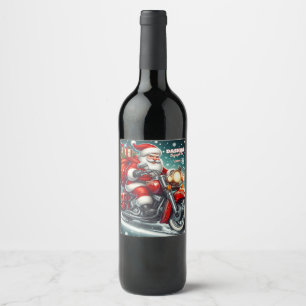 Santa on a motorcycle wine label