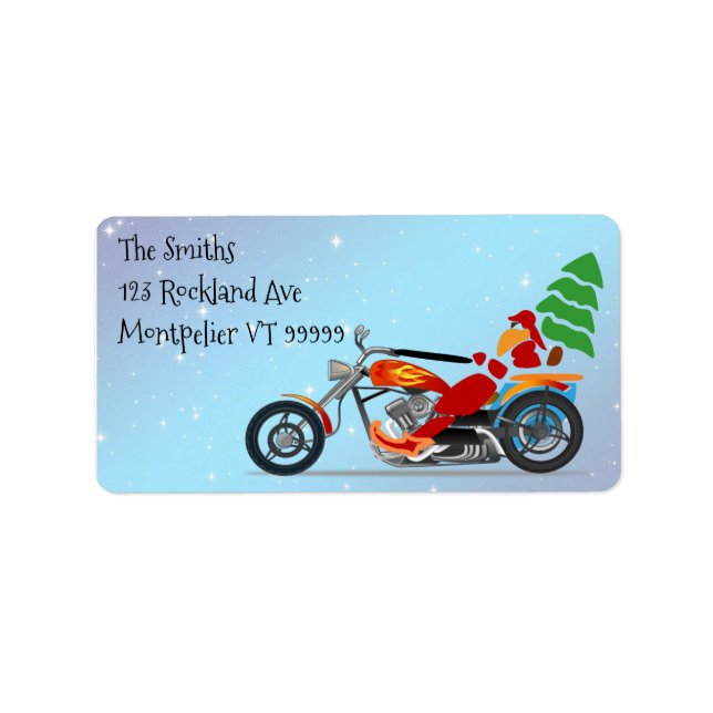 Santa on a Motorcycle with Tree Christmas label (Front)