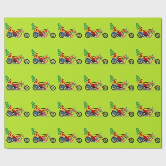 Santa on a Motorcycle Wrapping Paper (Seam)