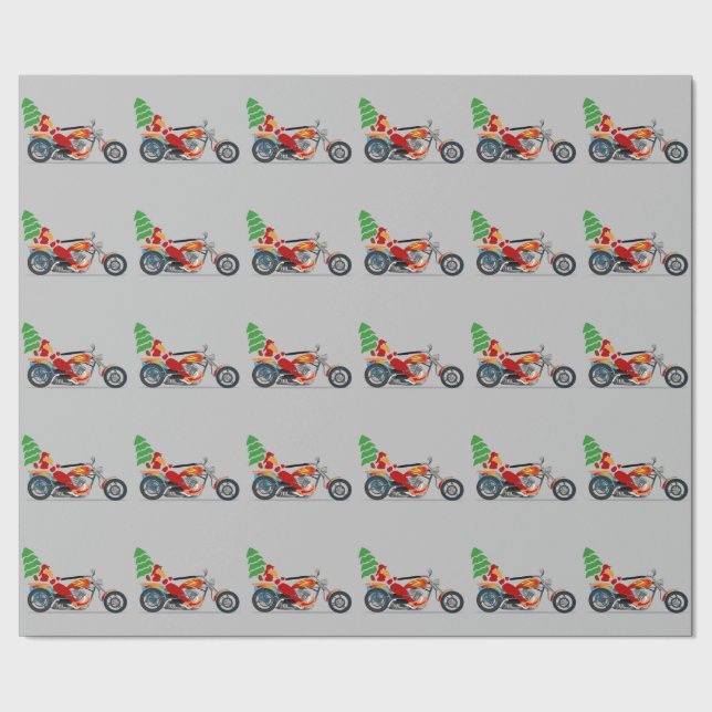 Santa on a Motorcycle Wrapping Paper (Seam)