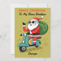 Santa on a Scooter With Sunglasses and X-Mas Gifts