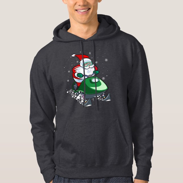 Santa on a Snowmobile Christmas Hoodie (Front)