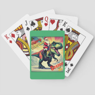 Santa on a T-rex Playing Cards