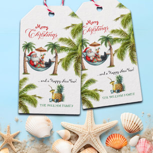 Santa on a Tropical Island Christmas Gift Tags