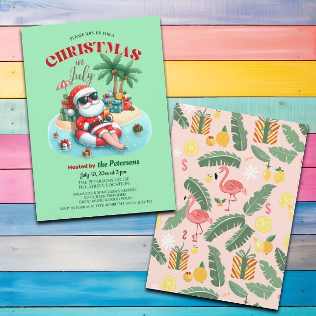 Santa on a Tropical Island Christmas in July Party Invitation (Creator Uploaded)