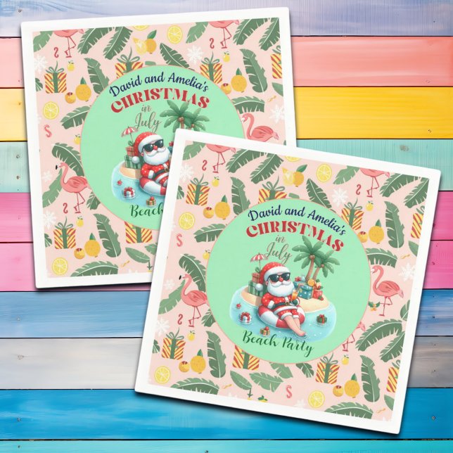 Santa on a Tropical Island Christmas in July Party Napkin (Creator Uploaded)
