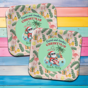 Santa on a Tropical Island Christmas in July Party Paper Plate