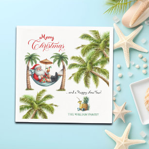 Santa on a Tropical Island Christmas Napkin