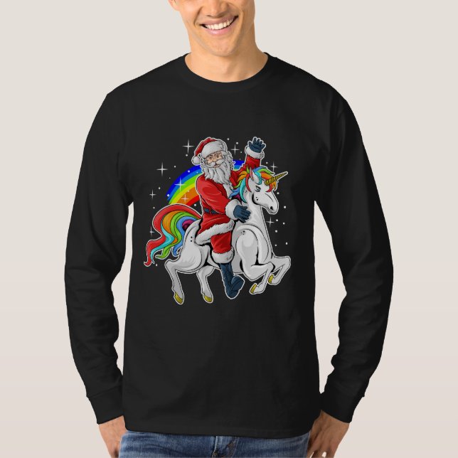 Santa On A Unicorn Rainbow Xmas Christmas Sweater (Front)