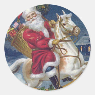 Santa On A White Horse Classic Round Sticker