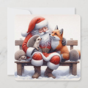 Santa on bench Flat Holiday Card