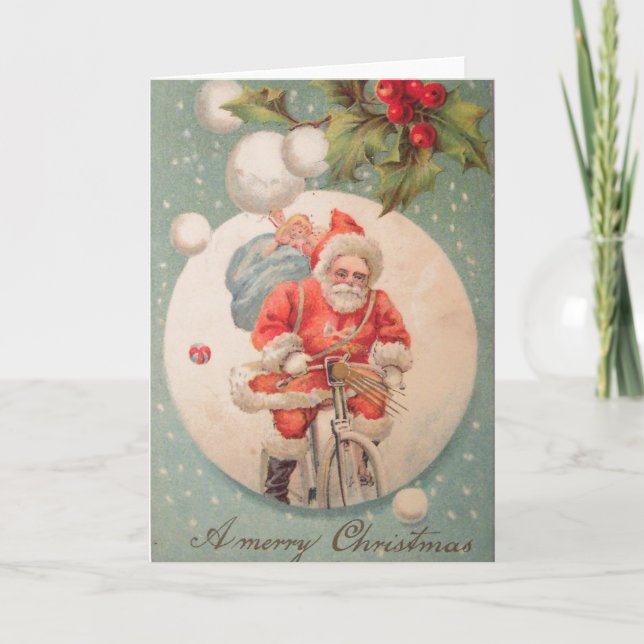 Santa on Bicycle Greeting Card (Front)