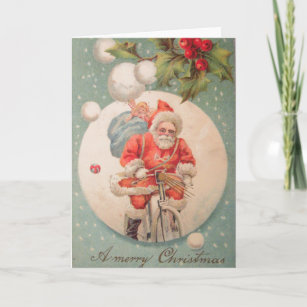 Santa on Bicycle Greeting Card