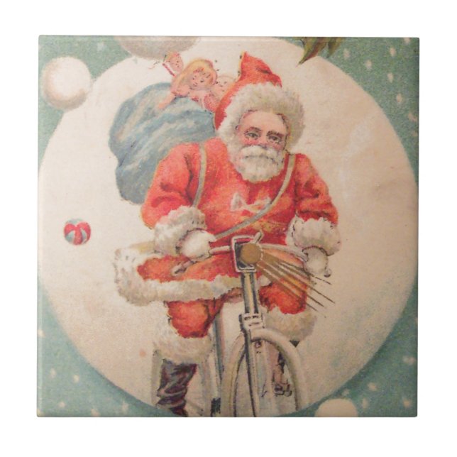Santa on Bicylce Tile (Front)