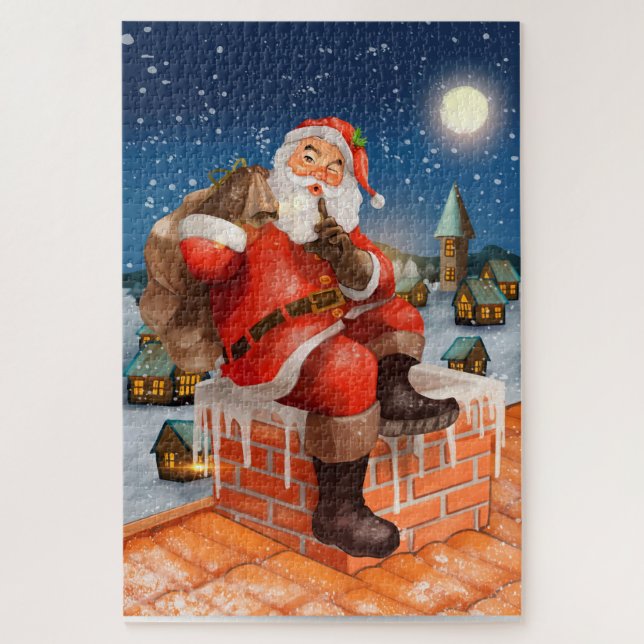 Santa on chimney Christmas Jigsaw Puzzle (Vertical)