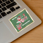 Santa on Christmas Train Candy Canes Gold Border<br><div class="desc">This vinyl sticker has Santa Claus riding a Christmas train with peppermint candy wheels carrying letters to Santa and Candy canes on a dark green background with a shiny gold border and the text "choo,  choo... .  Here Comes Santa.</div>