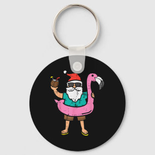 Santa On Flamingo Floatie Cute Christmas in July Key Ring