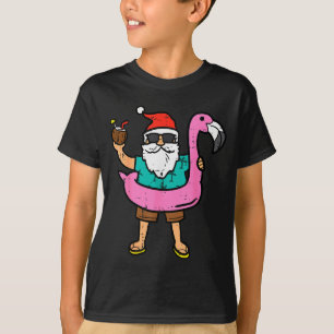 Santa On Flamingo Floatie Cute Christmas In July X T-Shirt
