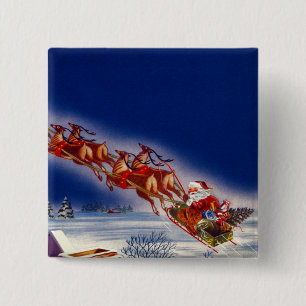 Santa on his Sleigh 15 Cm Square Badge