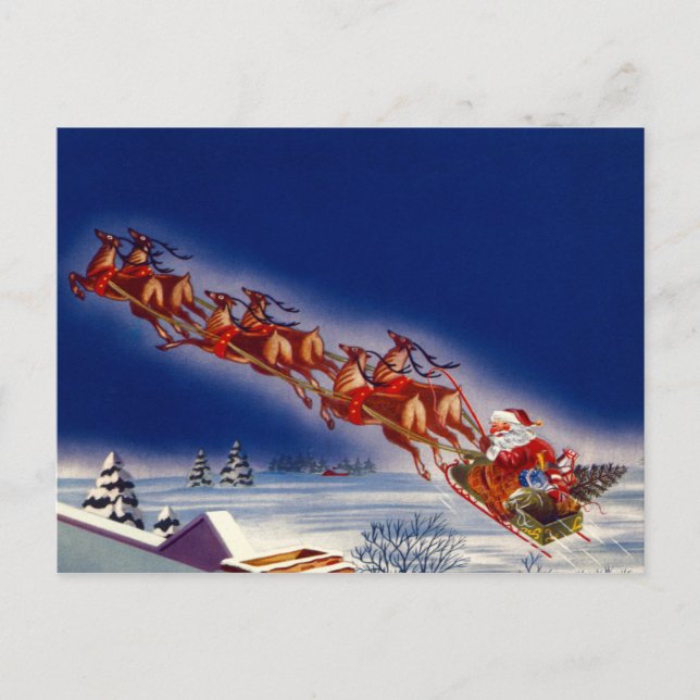 Santa on his Sleigh Holiday Postcard (Front)