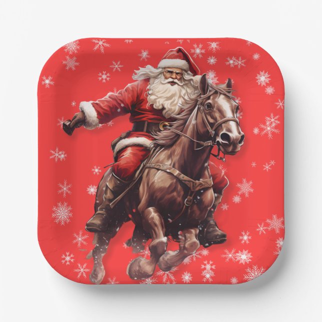 Santa on Horse Christmas plates (Front)