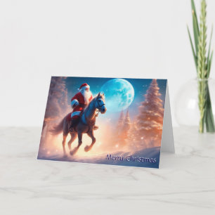 Santa on Horse in Moonlight Christmas Card