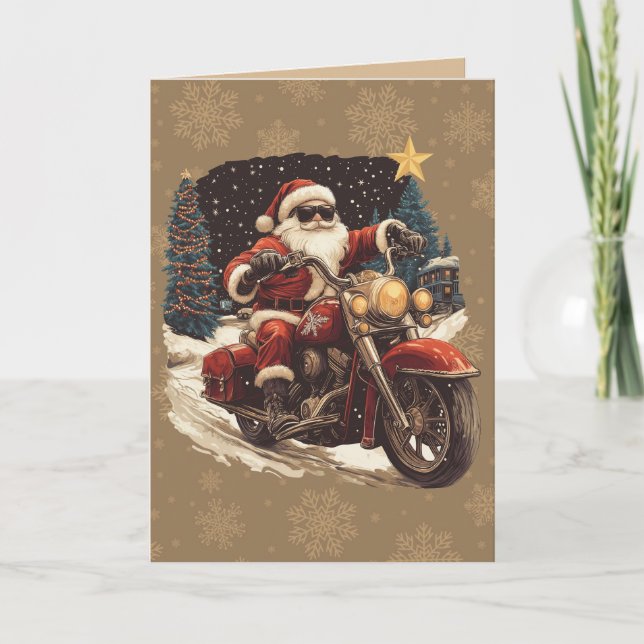 Santa on Motorcycle christmas card (Front)