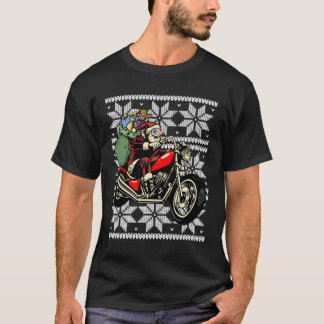 Santa On Motorcycle Funny Ugly Christmas Gift T-Shirt