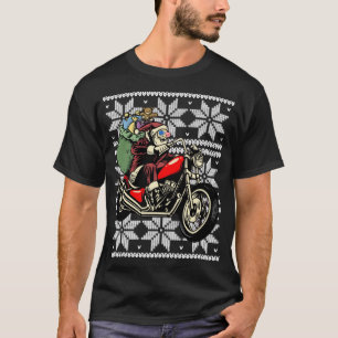 SANTA ON MOTORCYCLE Funny Ugly Christmas Men Women T-Shirt