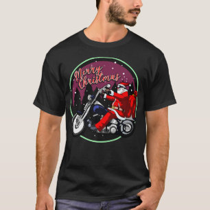 Santa On Motorcycle, Merry Christmas, Men, Biker, T-Shirt