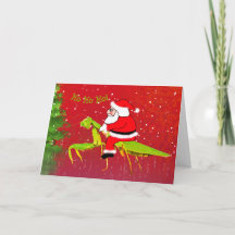 Santa On Praying Mantis Custom Christmas Card