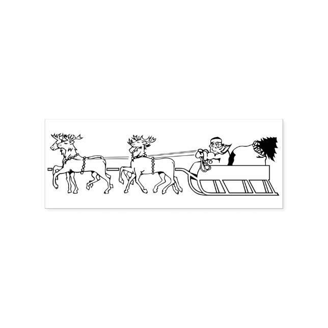 Santa on Reindeers Sled Sleigh Kids Christmas DIY Rubber Stamp (Imprint)