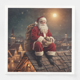 Santa on Rooftop Napkin