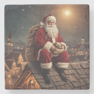 Santa on Rooftop Stone Coaster