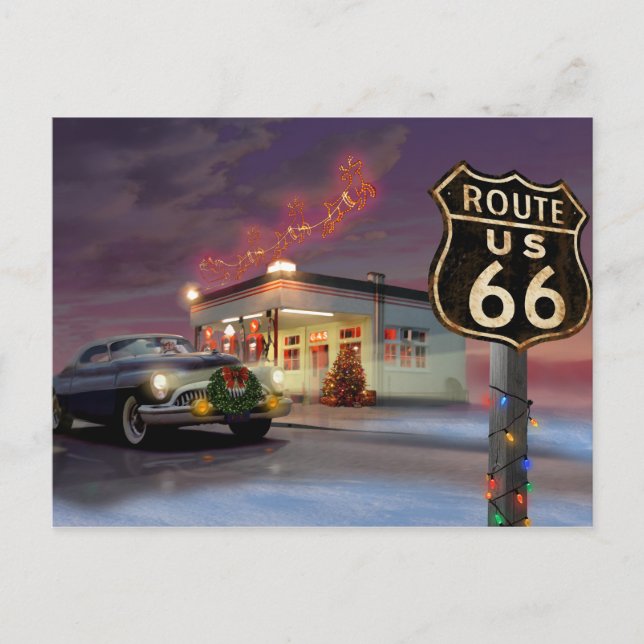 Santa on Route 66 Holiday Postcard (Front)