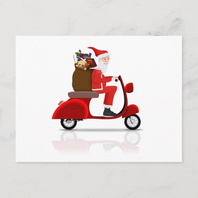 Santa on Scooter Holiday Postcard (Front)