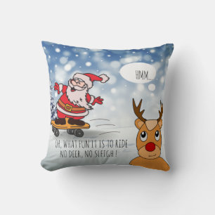 Santa on skateboard funny reindeer sleigh winter cushion