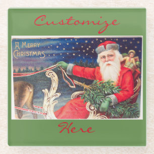 Santa on sleigh Thunder_Cove vintage Glass Coaster