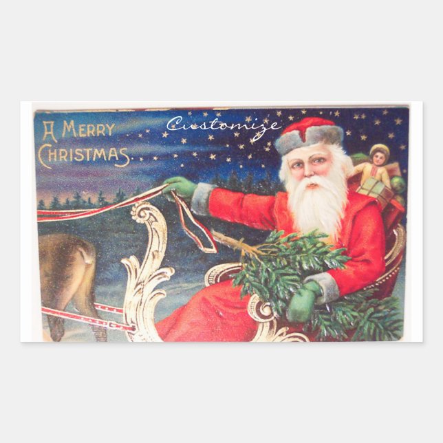 Santa on sleigh Thunder_Cove vintage Rectangular Sticker (Front)