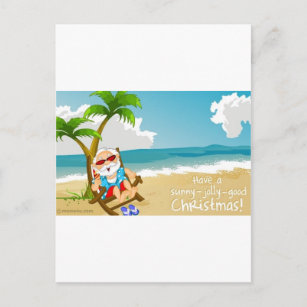 Santa on the Beach, Santa on Vacation Holiday Postcard