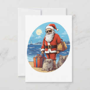 Santa on the Beach Summer Holiday Christmas Thank You Card