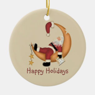 Santa on the Moon Ceramic Tree Decoration