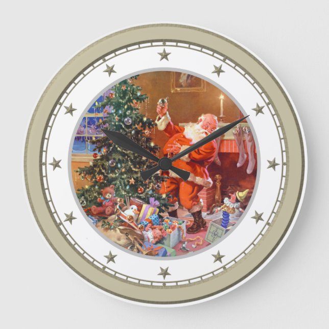 Santa on the Night Before Christmas Large Clock (Front)