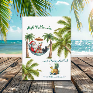 Santa on Tropical Island Mele Kalikimaka Christmas Holiday Postcard
