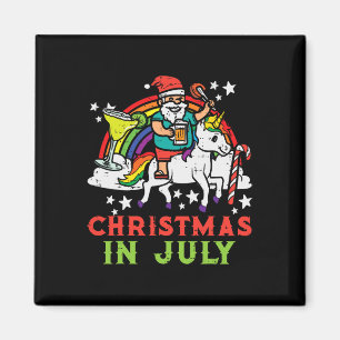 Santa On Unicorn Rainbow Christmas In July Funny M Magnet