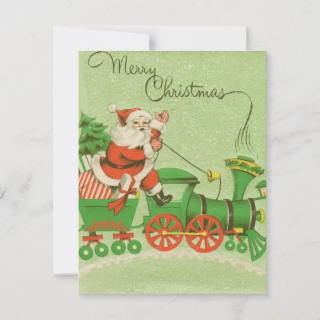 Santa On Vintage Retro Christmas Train Holiday Card (Front)