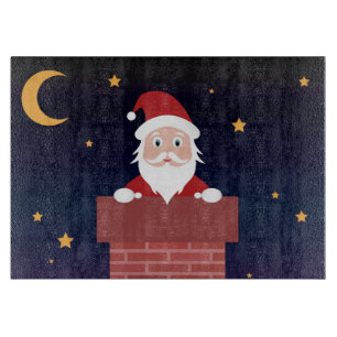 Santa on Xmas Night brings Gifts in chimney  Cutting Board