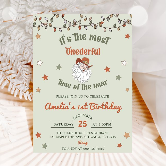 Santa Onederful Christmas First Birthday  Invitation (Creator Uploaded)