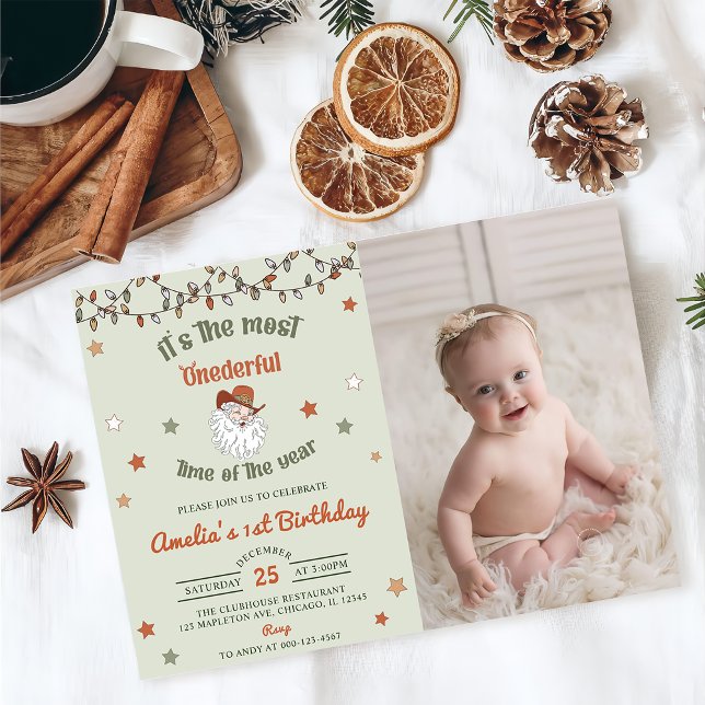Santa Onederful Christmas First Birthday Photo Invitation (Creator Uploaded)